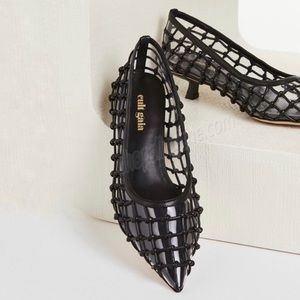 Cult Gaia Leather Woven Pointed Toe Kitten Heels